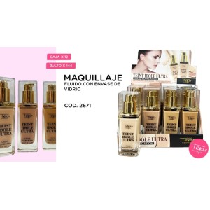 Maquillaje fluido en envase de vidrio