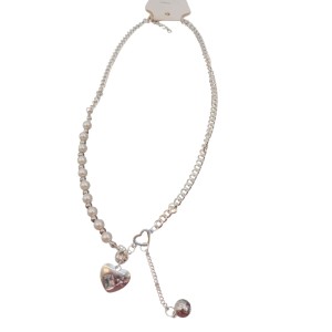 cadena con dije de corazon en acero blanco