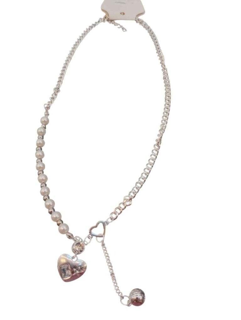 cadena con dije de corazon en acero blanco