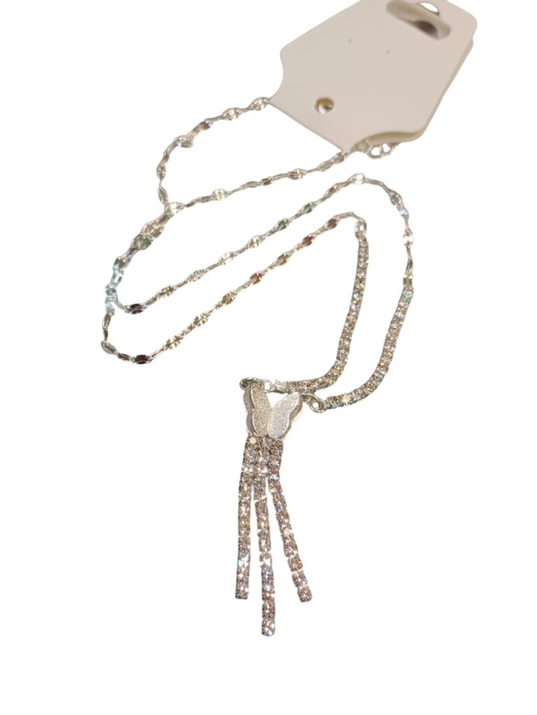 cadena con dije de mariposa acero blanco