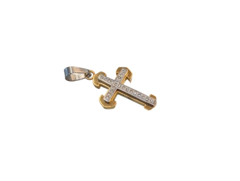 Dijes de cruz con strass en acero dorado