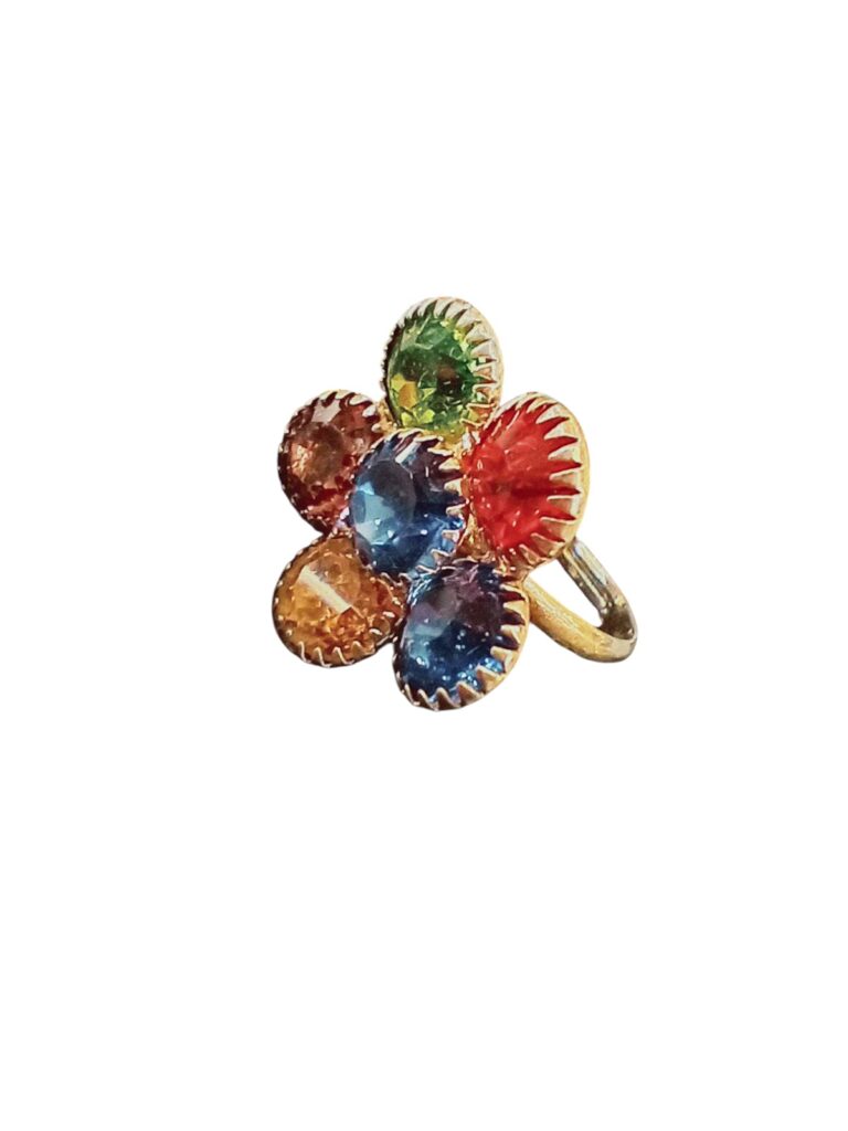 Anillo vintage con strass de acero blanco y dorado - Imagen 4
