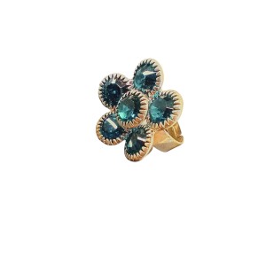 Anillo vintage con strass de acero blanco y dorado