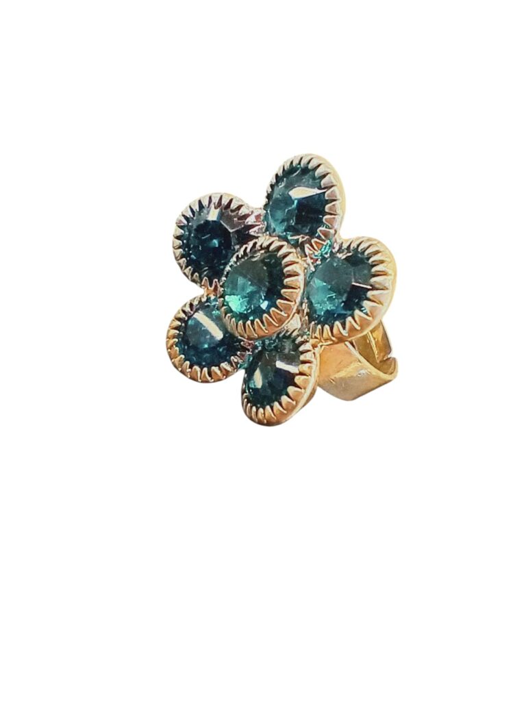 Anillo vintage con strass de acero blanco y dorado
