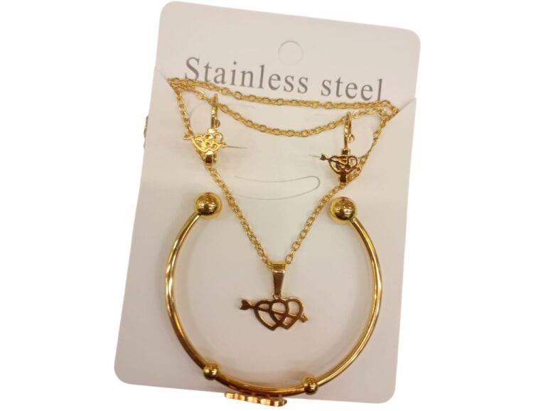 Set de nena de pulcera+collar+aritos en acero dorado - Imagen 3