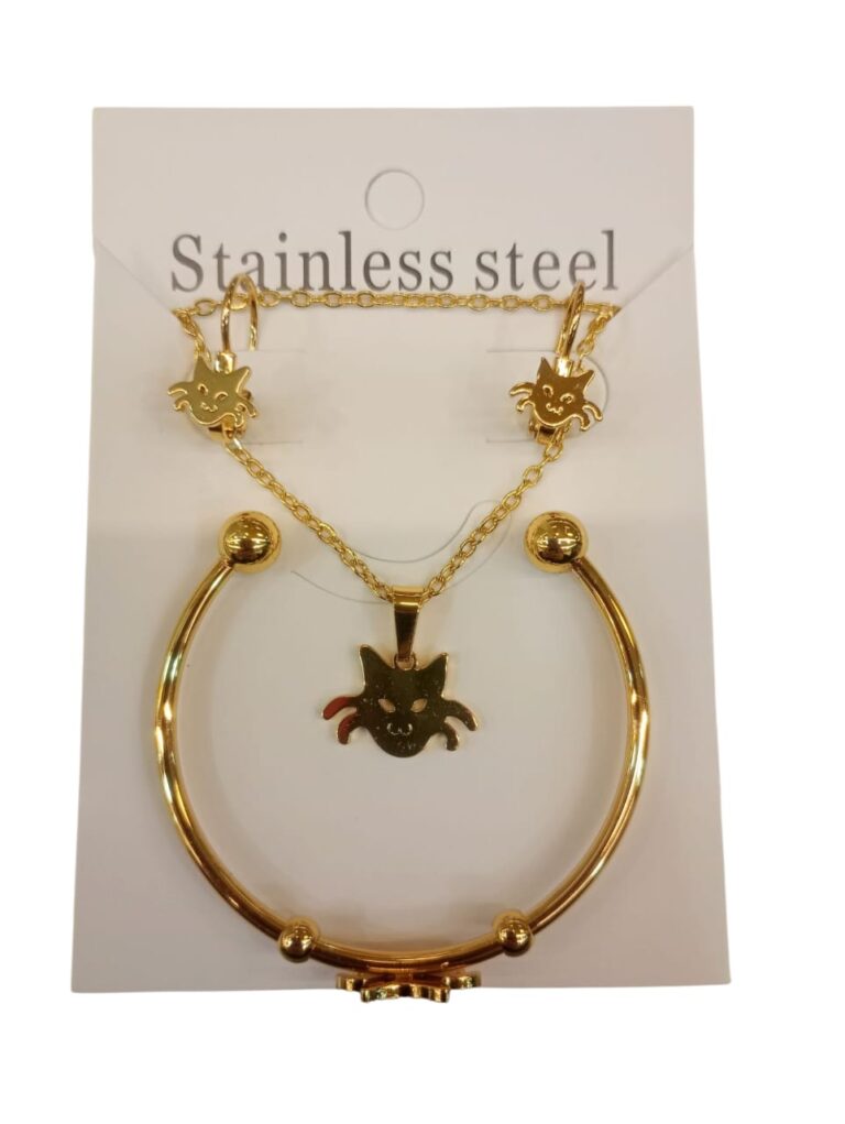 Set de nena de pulcera+collar+aritos en acero dorado - Imagen 5
