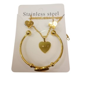Set de nena de pulcera+collar+aritos en acero dorado