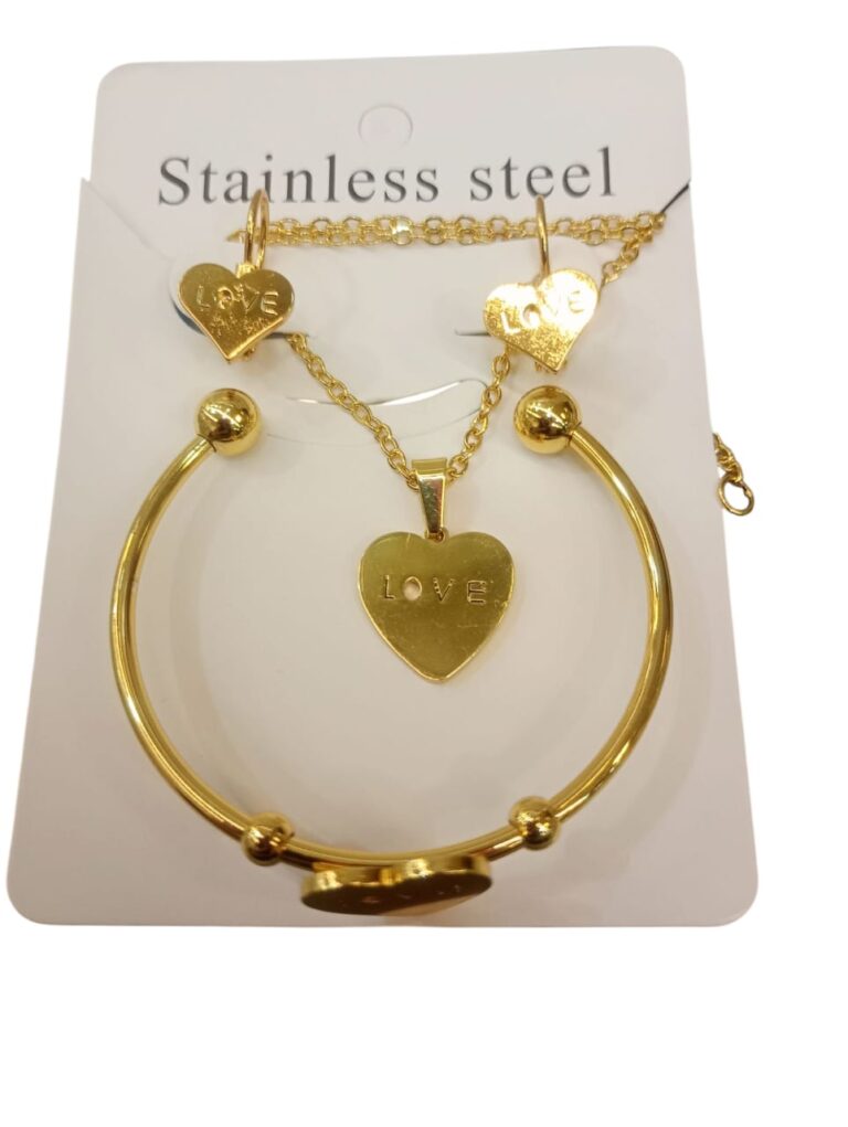 Set de nena de pulcera+collar+aritos en acero dorado