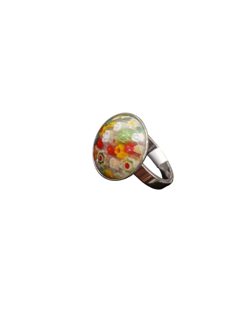 Anillo micro mosaico de acero blanco